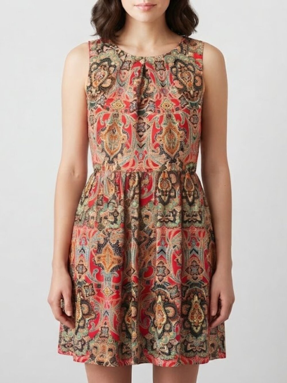 Red Paisley Sleeveless Mini Dress
